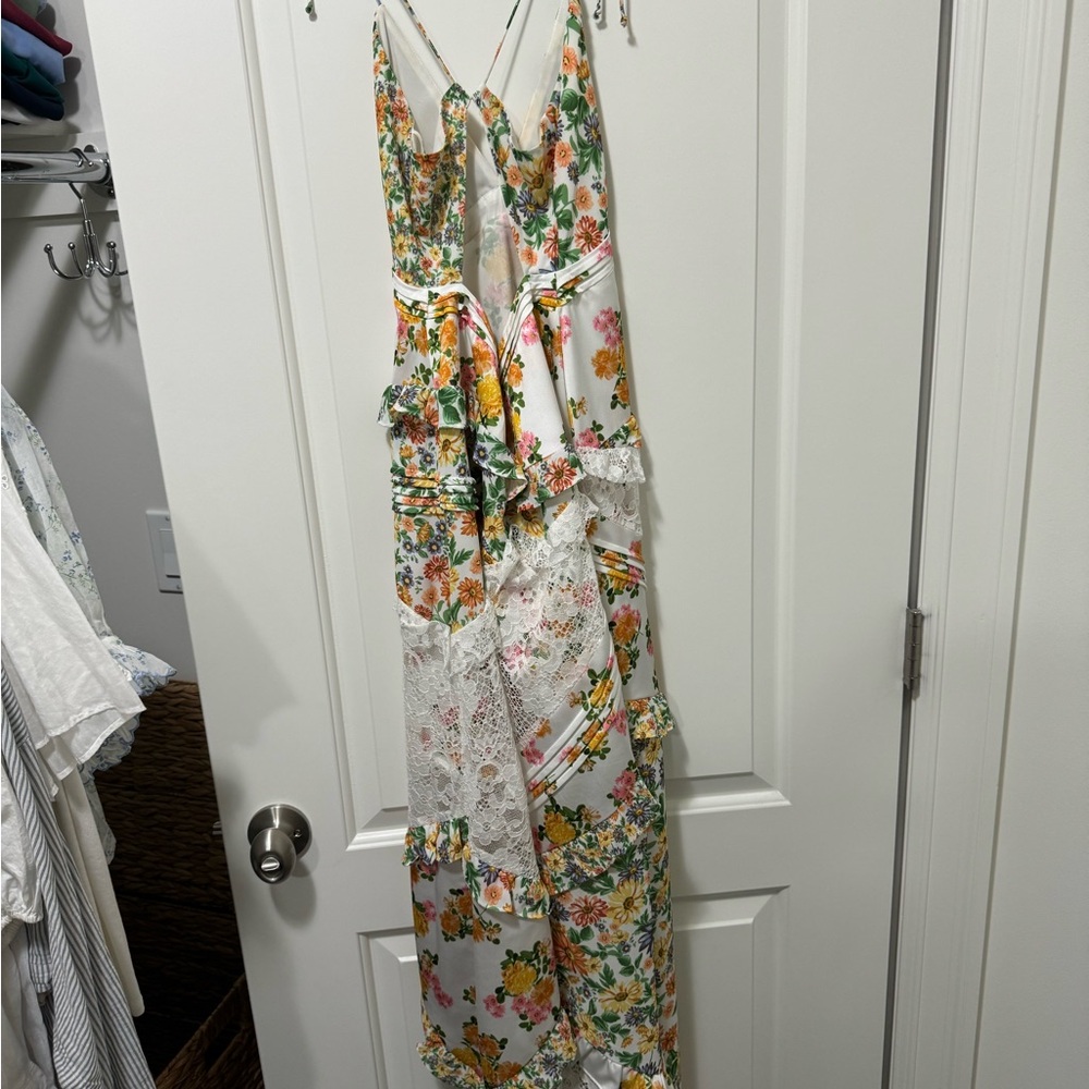 For Love & Lemons Floral Lace Maxi Dress in White, Yellow, Green - Picture 3 of 4